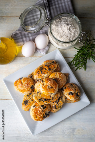 Turkish style pastry with olives (Turkish name; Zeytinli pogaca) photo