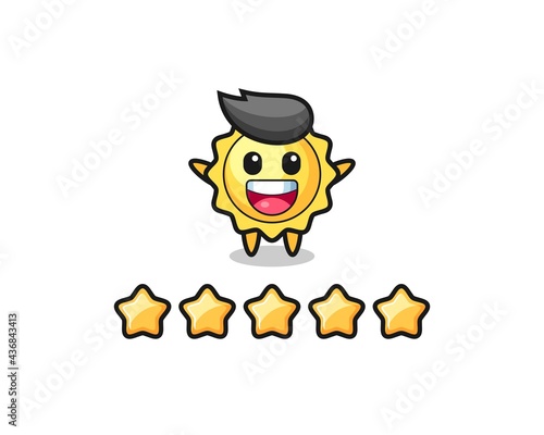 the illustration of customer best rating, sun cute character with 5 stars © heriyusuf