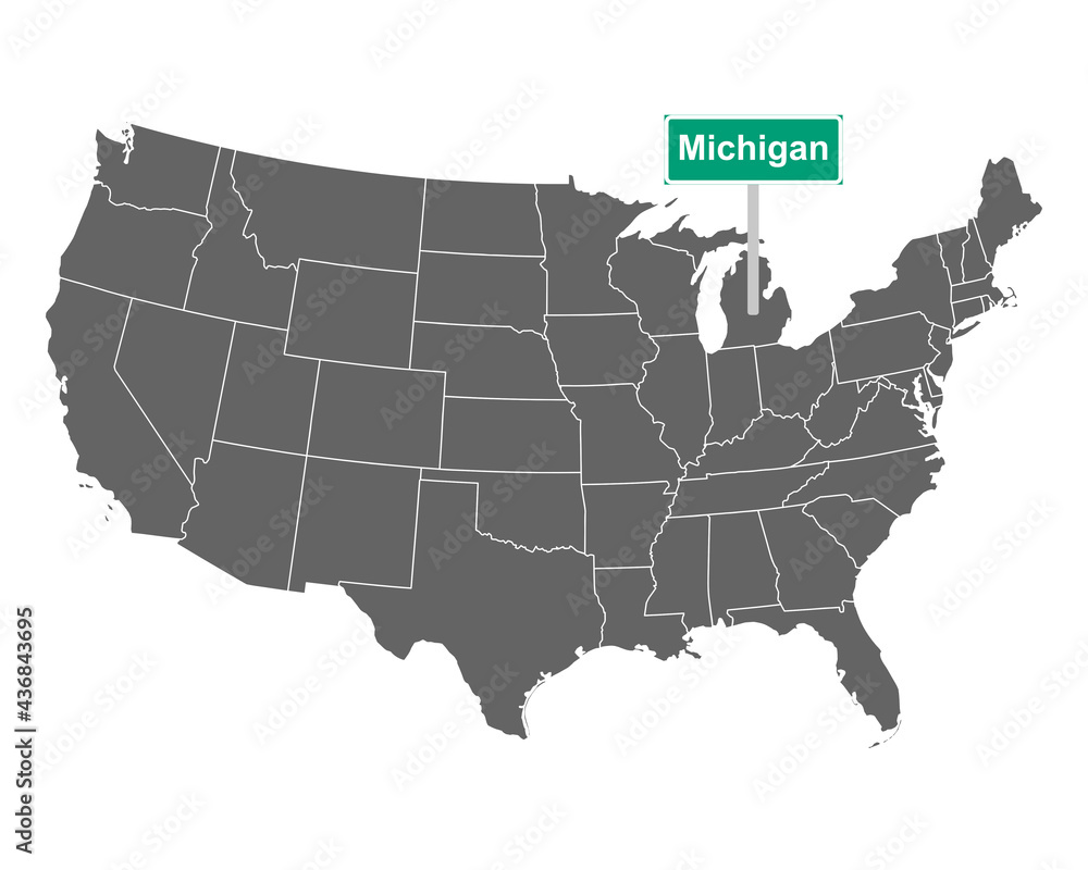 Michigan Ortsschild und Karte der USA