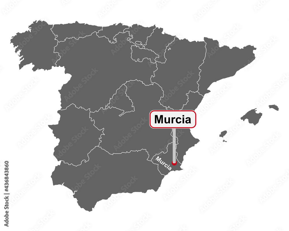 Landkarte von Spanien mit Ortsschild Murcia