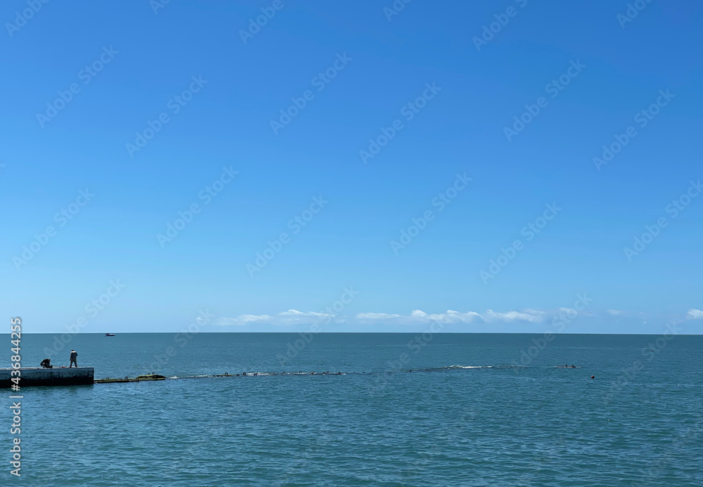 seascape, blue calm sea and blue sky