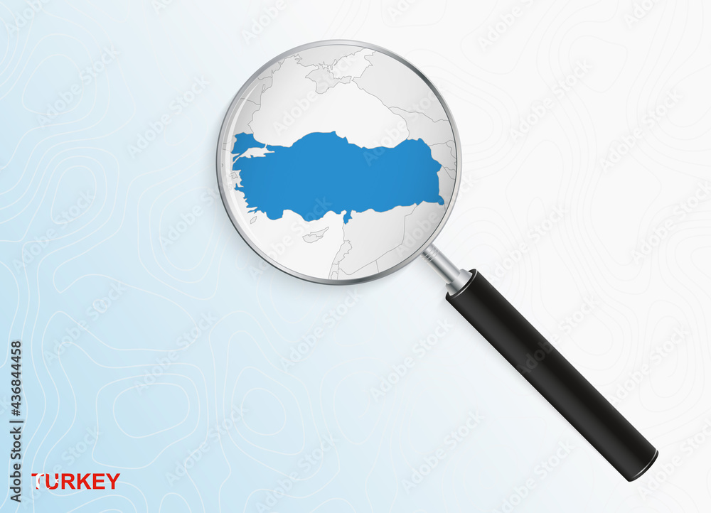 Magnifier with map of Turkey on abstract topographic background. Magnifier with map of Turkey on abstract topographic background.