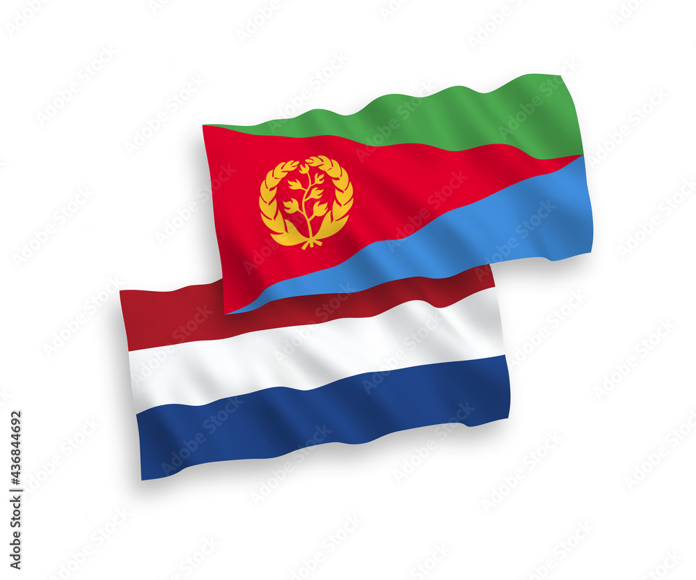 Fototapeta premium Flags of Eritrea and Netherlands on a white background