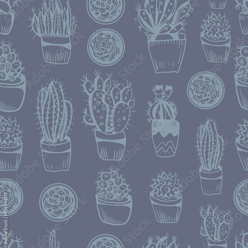 Cacti scandinavian style graphic vector illustration hand drawn doodle sketch set patern seamless. print textiles paper nature indoor plants in pots mexico exotic succulents. Boho hugo vintage