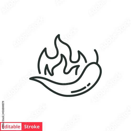 Chili peppers fire line icon. Simple outline style. Flame, pictogram, black, burn, capsicum, hot, bonfire, spicy concept. Vector illustration isolated on white background. Editable stroke EPS 10.