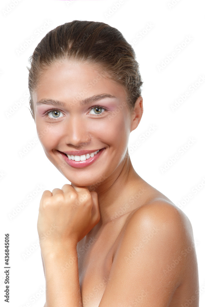 Portrait of a beautiful young woman with clean skin and soft day makeup, beauty treatment, cosmetology and anti-aging theme Portrait of a beautiful young woman with clean skin and soft day makeup, beauty treatment, cosmetology and anti-aging theme