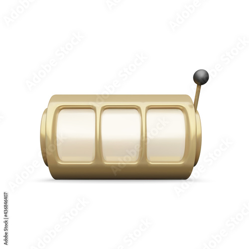 Golden slot machine realistic render. Big win on jackpot casino win. Vector