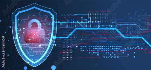 Technological abstract background on the topic of information protection and computer security.