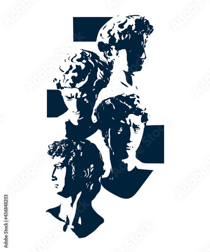 head of David in several different angles. Vector seamless pattern