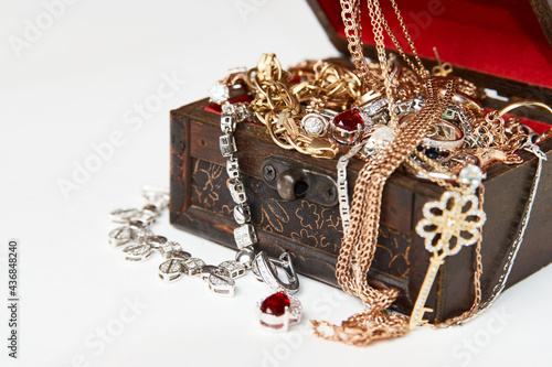 Treasure chest isolated on white background with copy space