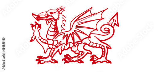 Red dragon drawing pictogram, part of the flag of wales. Grunge brush stroke wels patern. Flat vector sign. Happy saint davids Day or St. David's Day in Welsh.