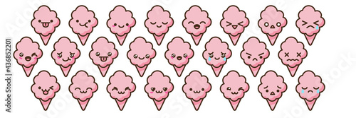 Anime style cartoon sweet food. Cotton candy emoji vector character.