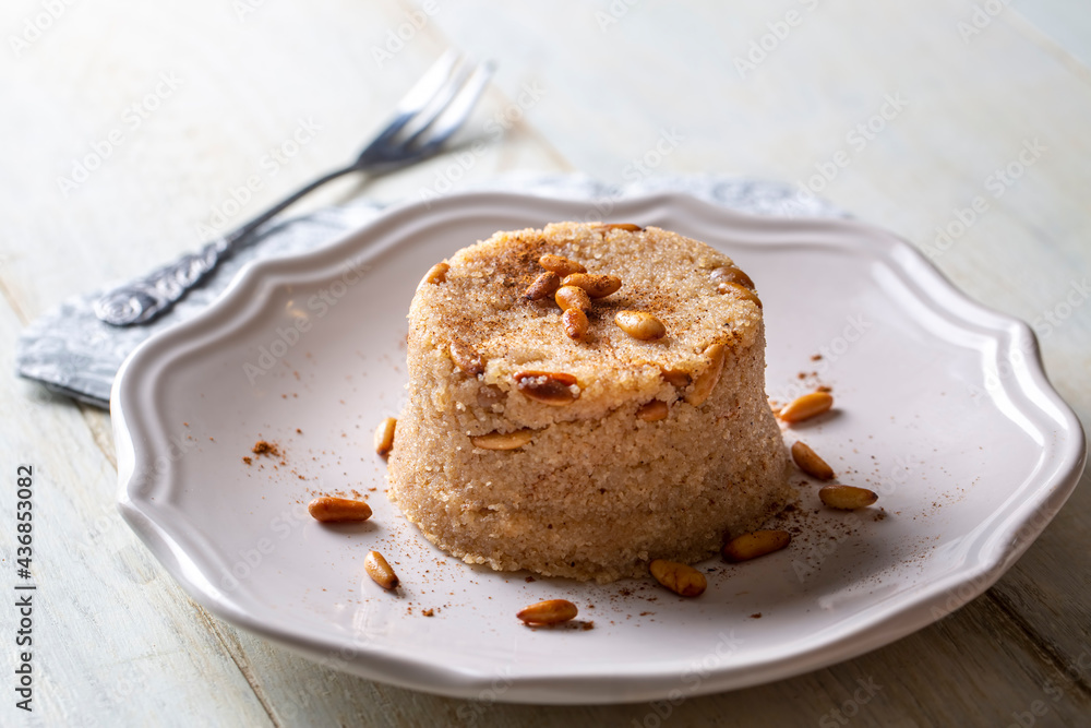 Traditional Turkish semolina sweet desert halva (Turkish name; irmik helvasi)