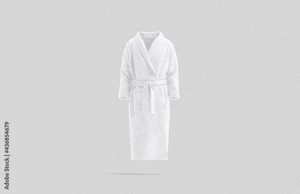 Blank white hotel bathrobe mock up, gray background - obrazy, fototapety, plakaty 