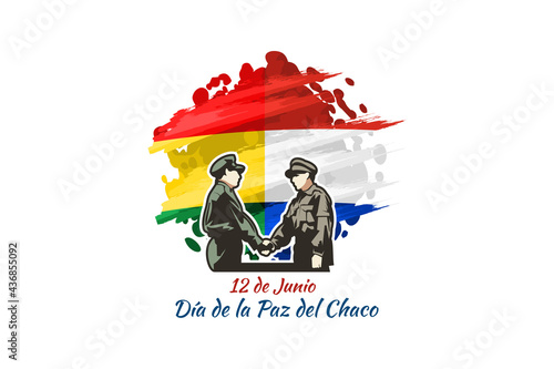 Translation: June 12, Chaco Peace Day. Happy Chaco Armistice Day (Dia de la Paz del Chaco) Vector Illustration. Suitable for greeting card, poster and banner 