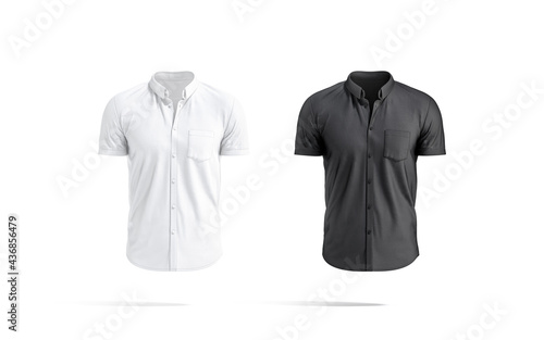 Blank black and white short sleeve button down shirt mockup