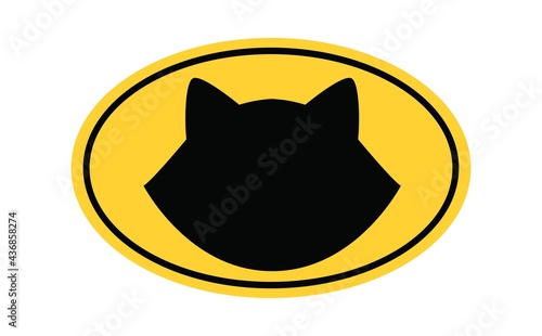 Cat logo vector illustration. Black cat face silhouette on yellow background. Cute design template for cat lovers can be used for greeting card, textile, fabrics, poster, print or banner.