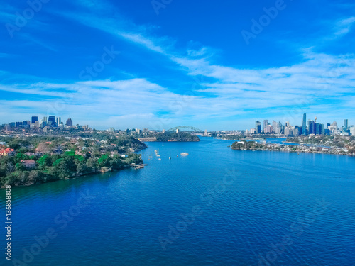 Panoramic aerial drone view of Sydney CBD views from Woolwich NSW Australia © Elias Bitar