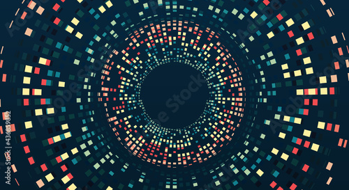 Vector technology background. Big data visualization. Abstract stream information with squares array and binary code. Information analytics concept. Filtering machine algorithms. Sorting data.