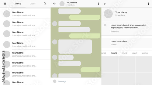 Messenger Desktop Template. Light Mockup with Messenger Interface . Vector illustration