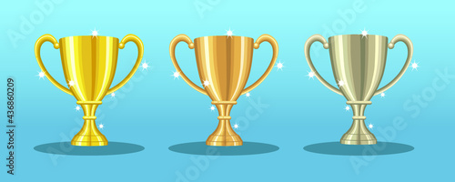Gold, bronze and silver trophy graphic vector illustration.