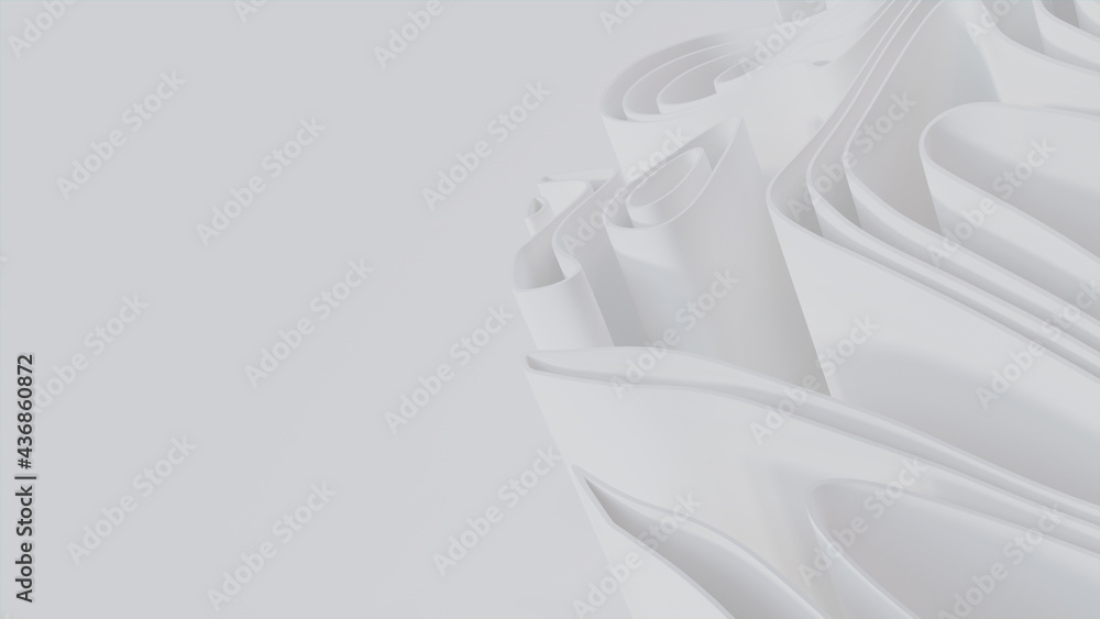 Abstract wallpaper made of White 3D Undulating lines. Light 3D Render with copy-space. Abstract wallpaper made of White 3D Undulating lines. Light 3D Render with copy-space.