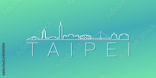 Taipei, Taiwan Skyline Linear Design. Flat City Illustration Minimal Clip Art. Background Gradient Travel Vector Icon.