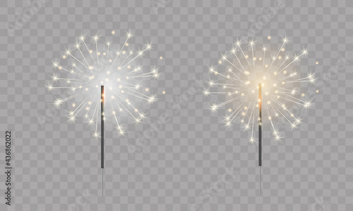 Sparklers gold and silver decoration for banner postcard poster design for new year 2022