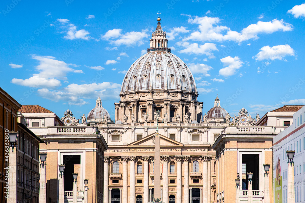 Papal Basilica of St. Peter in the Vatican. Front detailed view of dome.