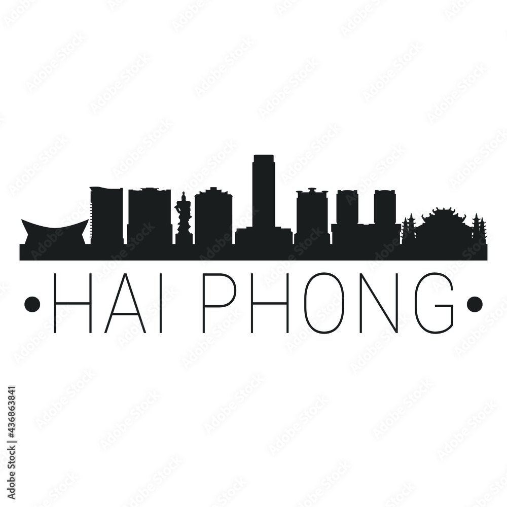 Haiphong, Vietnam City Skyline. Silhouette Illustration Clip Art. Travel Design Vector Landmark Famous Monuments. Haiphong, Vietnam City Skyline. Silhouette Illustration Clip Art. Travel Design Vector Landmark Famous Monuments.