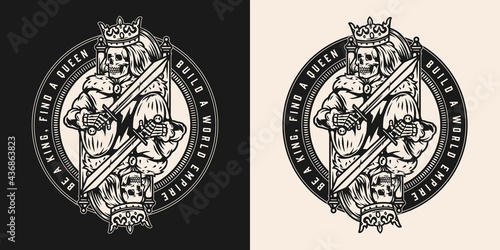 King for playing card round vintage label