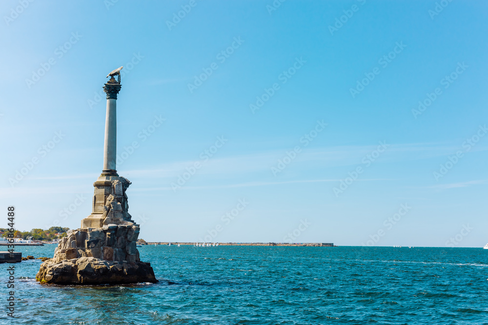 Monument to scuttled Russian ships to obstruct entrance to Sevastopol bay. One of symbols of Sevastopol.Crimea, Russia