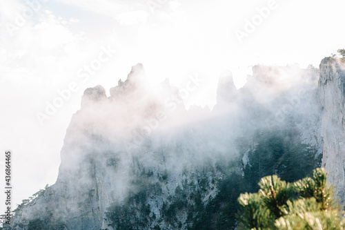 View of Mount Ai-petri in the fog. Crimea Peninsula, Russia