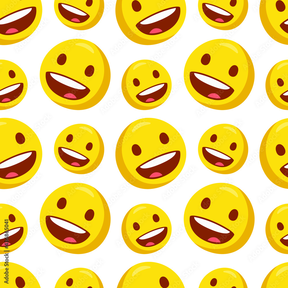 Fototapeta premium Grinning Icon Emoji Pattern. Happy Seamless Background Symbols. Doodle Emoticon Illustration Design Vector.