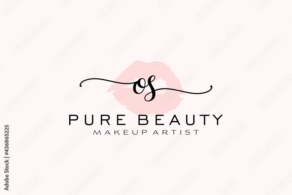 Initial OS Watercolor Lips Premade Logo Design, Logo for Makeup Artist Business Branding, Blush Beauty Boutique Logo Design, Calligraphy Logo with creative template. - obrazy, fototapety, plakaty 