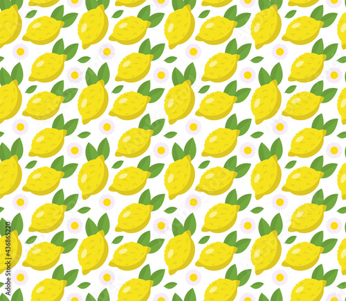 Tropical seamless pattern with yellow lemons. Fruit repeated background. Vector bright print for fabric or wallpaper.