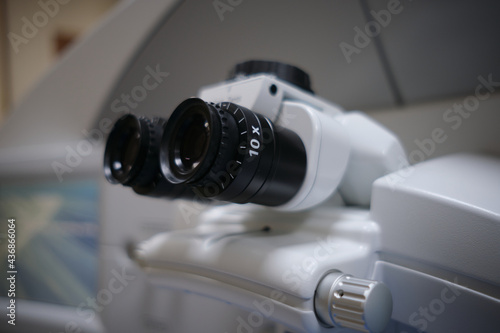 basra, Iraq - MAY 25, 2021: microscope of femto smile machine for refractive surgery operations