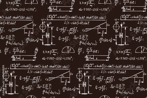 Vintage education background. Trigonometry law theory, mathematical formulas and equations on chalkboard. Vector hand-drawn seamless pattern on blackboard.