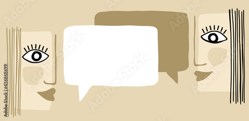 Two gossiping abstract women with message boxes