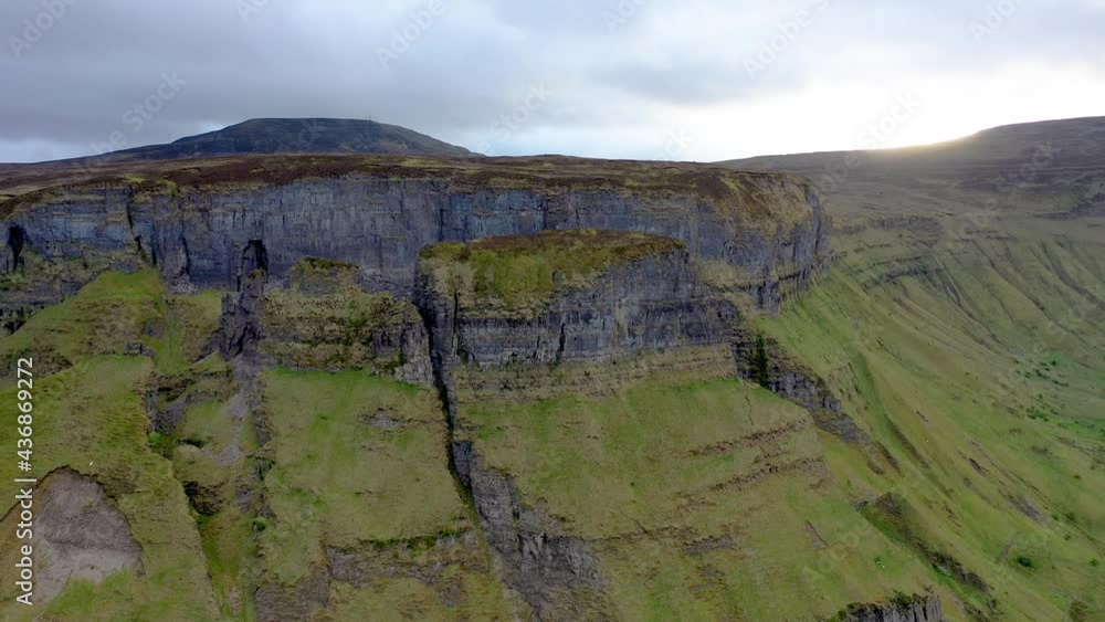 Aerial view of rock formation located in county Leitrim, Ireland called Eagles Rock