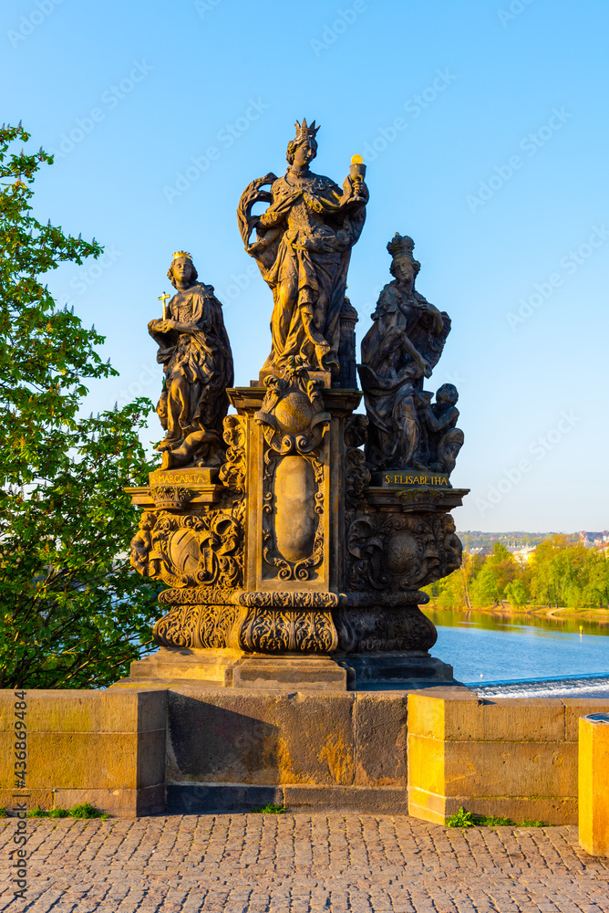 Statues of Saints Barbara, Margaret and Elizabeth on Charles Bridge in Prague