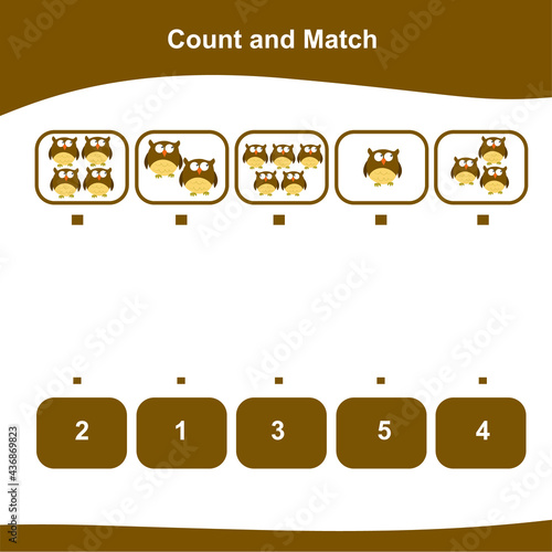 Counting and matching game for Preschool Children. This worksheet is suitable for educating early age children on how to count well. Educational printable math worksheet.