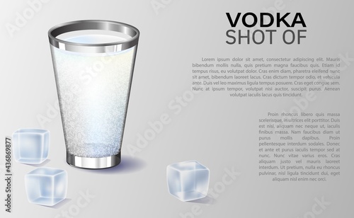 Drinks.A glass of vodka. Abstract vector illustration of an advertising poster with the image of a chilled glass of vodka with ice cubes. A blank for creativity.
