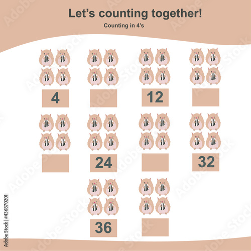 Counting hamsters game for Preschool Children. This worksheet is suitable for educating early age children to count multiples of two. Educational printable math worksheet. Additional worksheet.
