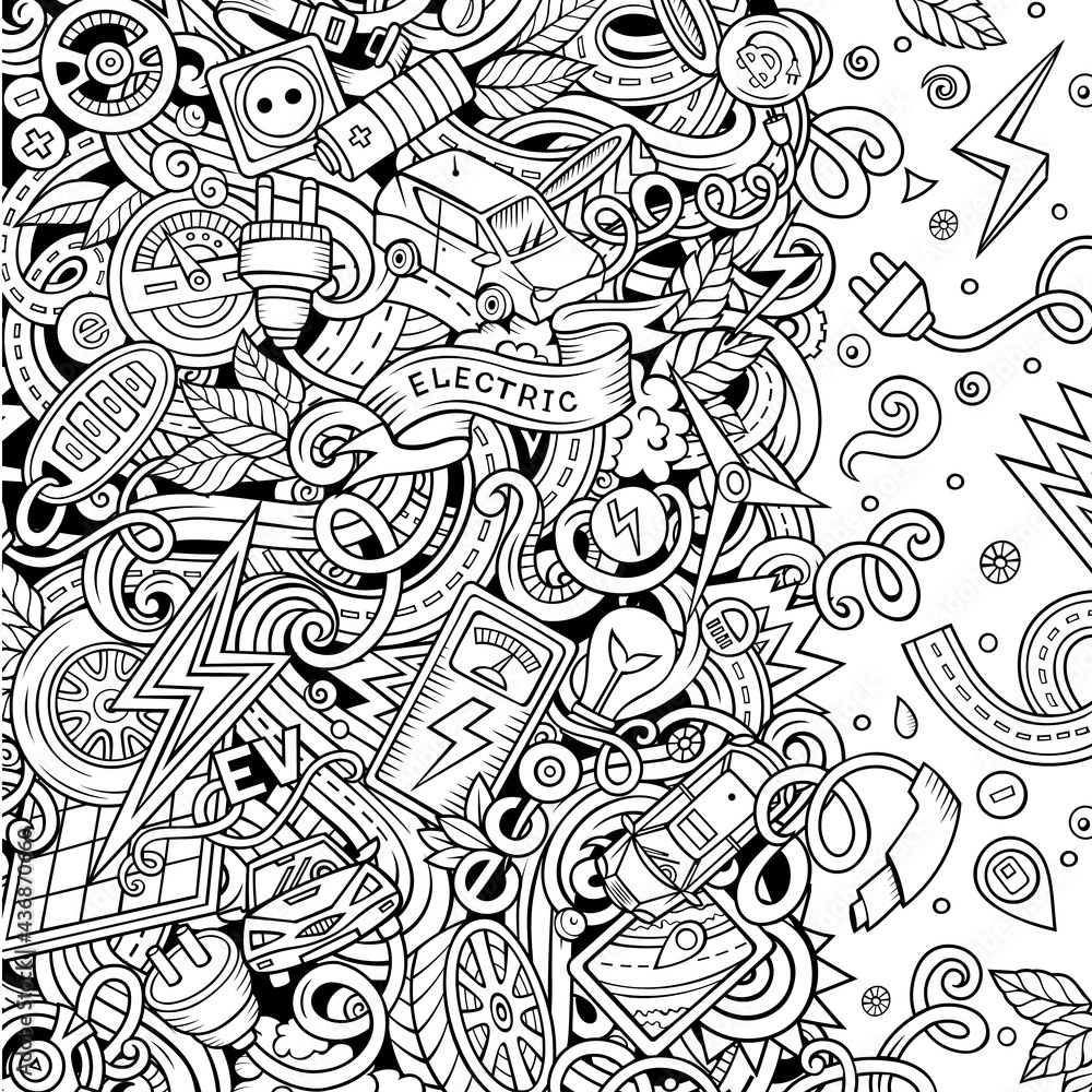 Cartoon doodles electric cars frame design Cartoon doodles electric cars frame design