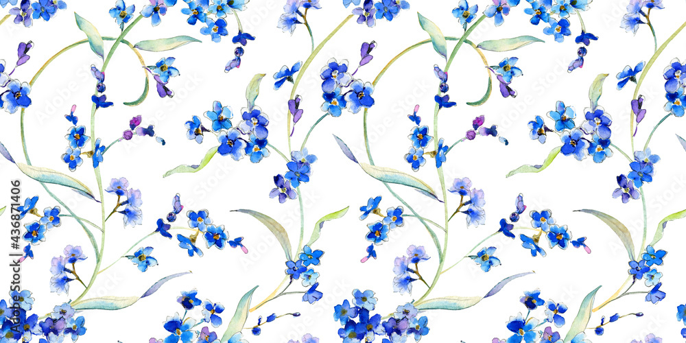 Watercolor me not flowers seamless pattern. Watercolor blue