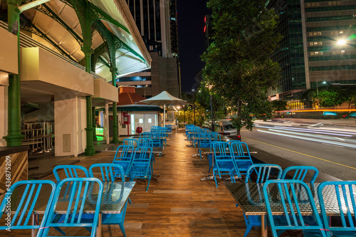 Photography Quiet Lau Pa Sat food court in Singapore with less tourists during the pandemic of Coronavirus disease (COVID-19) at night