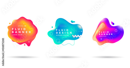 Set of abstract liquid shapes. Fluid labels of gradients color