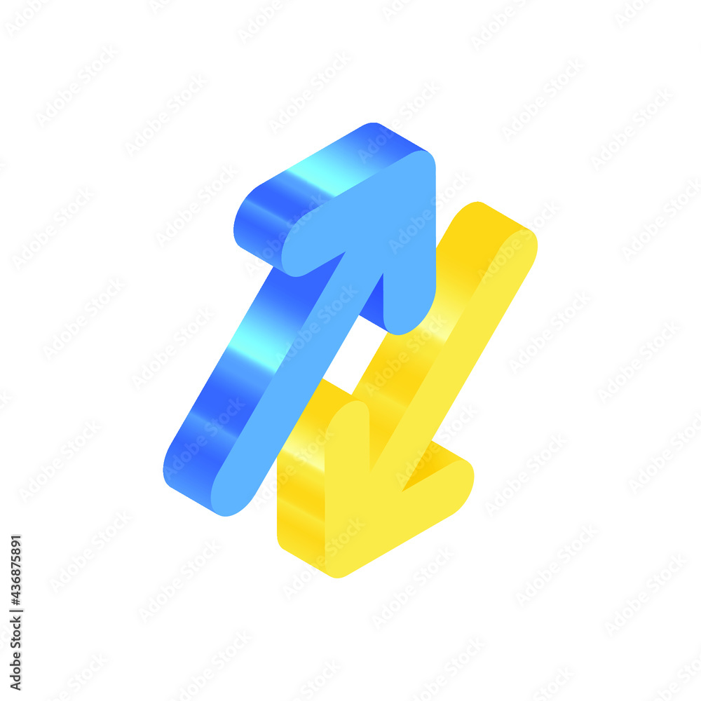 Isometric Blue and Yellow Icon. Modern Flat Vector Illustration. Arrow Up and Down Sign. Social Media Template. Isometric Blue and Yellow Icon. Modern Flat Vector Illustration. Arrow Up and Down Sign. Social Media Template.