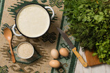 Azerbaijan traditional cuisine dovga, cooked from yoghurt and greens